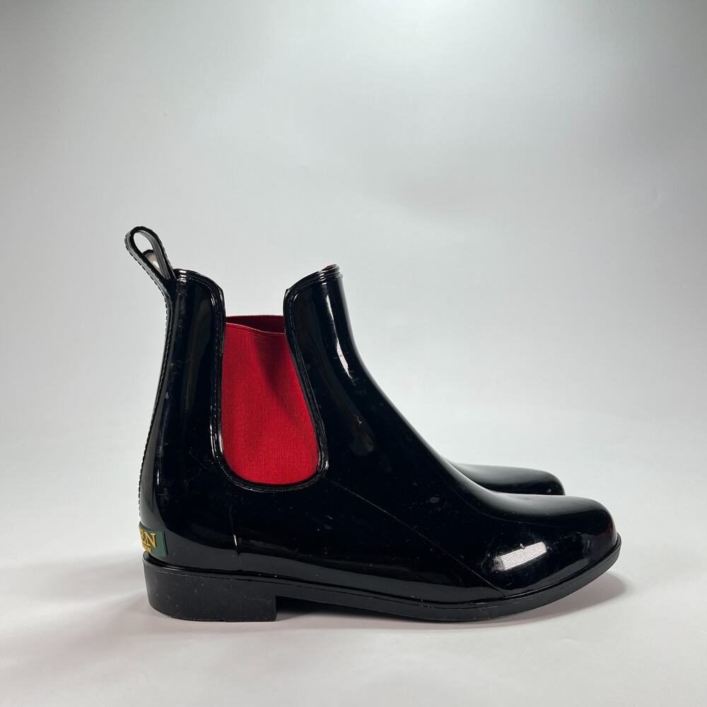 Lauren Ralph Lauren Tally Black Red Outdoor Chelsea Rain Boots Women's Size 9B